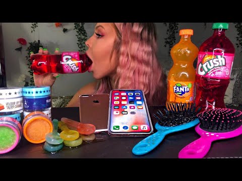 ASMR EDIBLE SODA BOTTLE, SPOONS, IPHONE HAIRBRUSH LIP SCRUB MOST POPULAR FOOD MUKBANG EATING SHOW 멜론