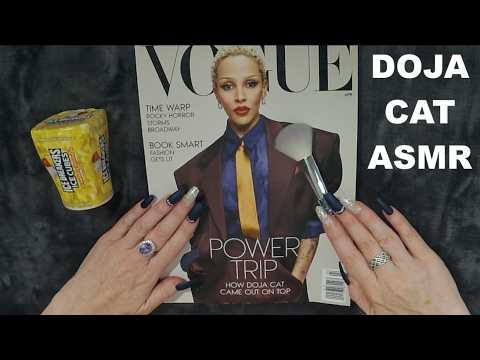 ASMR Gum Chewing Magazine Flip Through | Doja Cat Vogue | Whispered Page Brushing