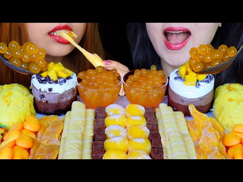 ASMR MANGO JELLY MOCHI, CHOCOLATE MOUSSE CAKE, POPPING BOBA, MANGO CHOCOLATE, SPONGECAKE, CREPE 먹방