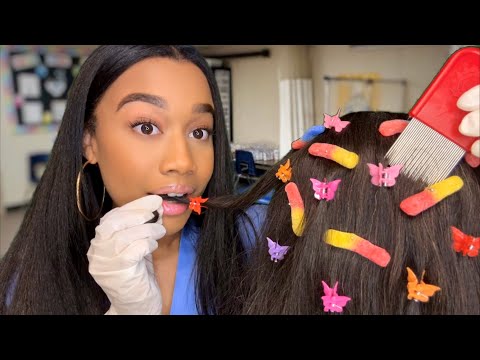 ASMR School Nurse Eats The Lice Out of Your Hair 😋🪲 Lice Check Role-play | Lice Check Removal ASMR