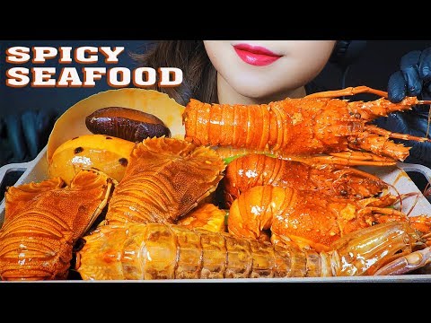 ASMR SPICY SEAFOOD (SLIPPER LOBSTER , BLUE LOBSTER , MANTIS SHRIMP , MELO MELO SNAIL) LINH-ASMR 먹방