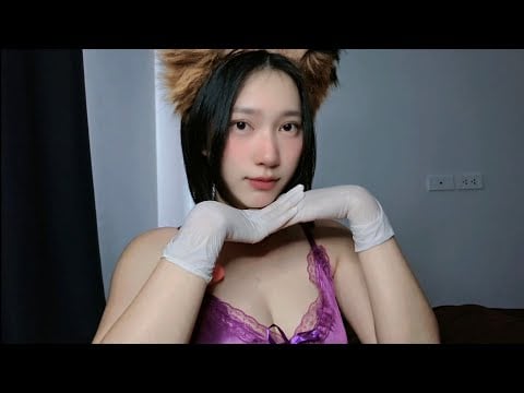 ASMR Latex Glove Girl 💜 Purple Sleep Dress 🛏 Close Up Stay With U To Night 🌙