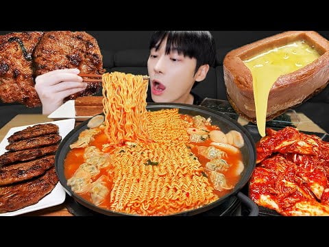 ASMR MUKBANG | 직접 만든 라면 먹방 & 김치 레시피 치즈 스팸, 집밥 | FIRE NOODLES EATING