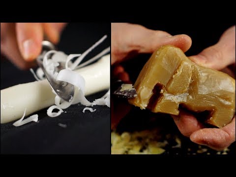 ASMR Soap carving & candle peeling (satisfying)