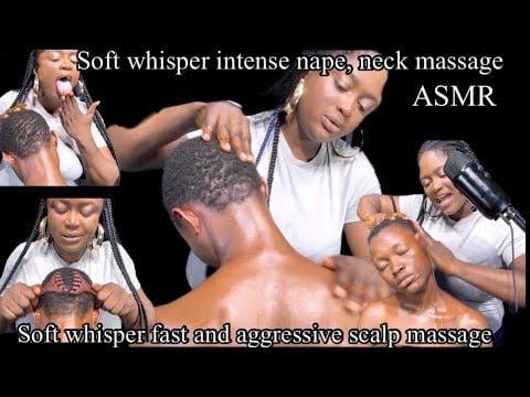ASMR soft whisper fast and intense scalp, neck ear shoulder massage with fake spit painting