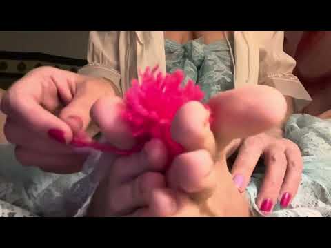 ASMR bare feet and lace fabric playful