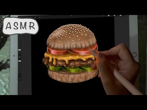 😴 iPad ASMR - Painting a Burger Procreate 🍔 - Pure Whispering - Writing Sounds