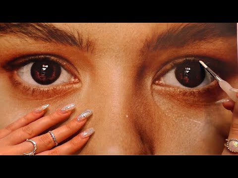 ASMR triggers on people's faces ~ wooden tools, eyelash combing, touching to help you relax