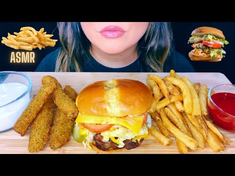 ASMR CHEESEBURGER, FRIES & FRIED PICKLES MUKBANG | EATING SOUNDS