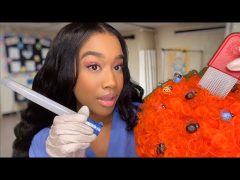 ASMR School Nurse Lice Check Role-play On Ice Spice 👩🏽‍🦰🪲🔦 Lice Check Removal ASMR