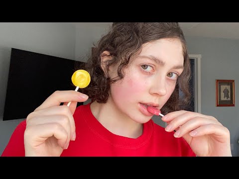 ASMR lolliPOP wet mouth sounds with licks, pops, and slurps (2 lollipops) (far away hand movements)