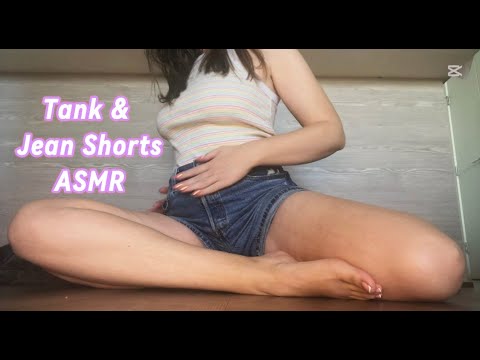 Jean Shorts & Ribbed Shirt Scratching ASMR — Fabric Sounds — Barefoot