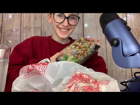 ASMR// Sushi MUKBANG and Q&A// Chewing+ Tapping+ Whispering+ Rambling//