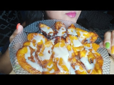 ASMR Comiendo plátanos fritos con lechera y te muestro mi labial