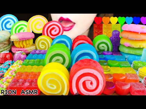 【ASMR】RAINBOW DESSERTS🌈 JELLY ROLL-UPS,DONUT SHERBET,FAT MACAROON MUKBANG 먹방 EATING SOUNDS