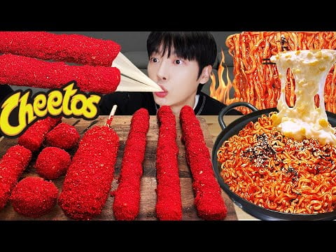 ASMR MUKBANG | 치즈 불닭볶음면 & 치토스 대왕 가래떡 치즈스틱 핫도그 먹방 & 레시피 FIRE NOODLES AND Tteokbokki EATING