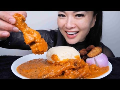 FUFU + CHICKEN CURRY (ASMR EATING SOUNDS) LIGHT WHISPERS | SAS-ASMR