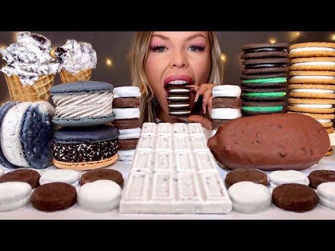 ASMR OREO ICE CREAM, CHOCOLATE COVERED OREOS, DARK CHOCOLATE, MACARONS, CARROT CAKE OREO MUKBANG 먹방