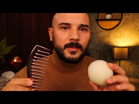 ASMR Face Treatment | Oil Massage - Face Brushing - Hair Combing