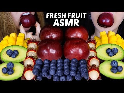 ASMR JUICY FRESH FRUIT FEAST! Mango, blueberries, avocado, rambutan, plums 먹방