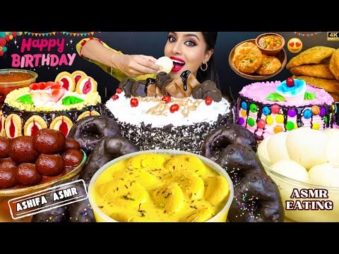 ASMR Eating Rasgulla,Gulab Jamun,Rasmalai,Chocolate Donut,Choco Ice Cream Cake ASMR Eating Mukbang
