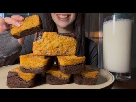 ASMR CHOCOLATE CHIP COOKIE BROWNIE CAKES 