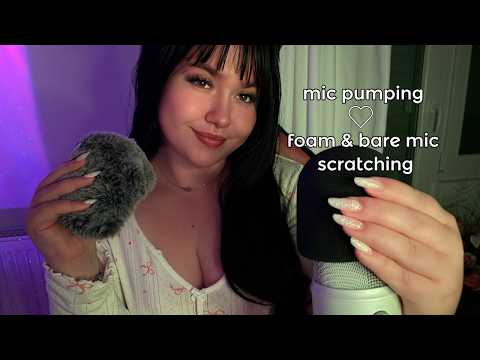 ASMR Mic Triggers ♡ pumping, scratching foam & bare, floofy cover, hand movements, mouth sounds