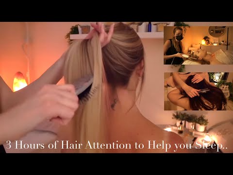 ASMR Three Hours of Heavenly Hair Brushing, Combing, Scalp Treatments & Massage To Sleep NO TALKING