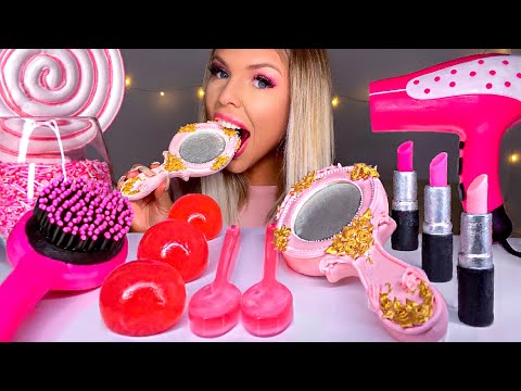 ASMR EDIBLE HAIR BLOW DRYER, HAIR BRUSH, EDIBLE MIRROR COOKIE, CHOCOLATE LIPSTICK, SPOON MUKBANG 먹방