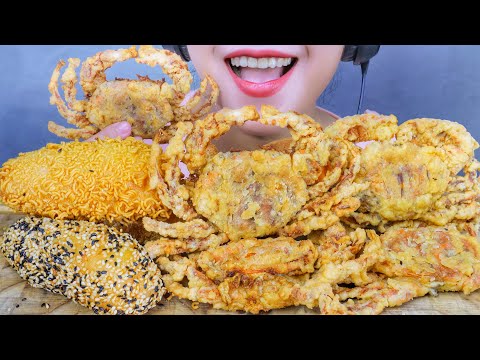 ASMR FRIED SOFT SHELL CRAB X CHEESE CORN DOG , EATING SOUNDS | LINH-ASMR