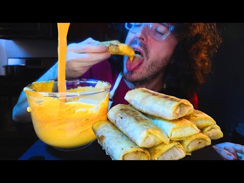 SPICY CHEESE SAUCE FRIED CHICKEN CHIMICHANGAS * ASMR NO TALKING * | NOMNOMSAMMIEBOY