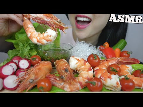 ASMR SEAFOOD SHRIMP PLATTER + FRESH VEGGIES + SEAWEED NOODLES (EATING SOUNDS) NO TALKING | SAS-ASMR