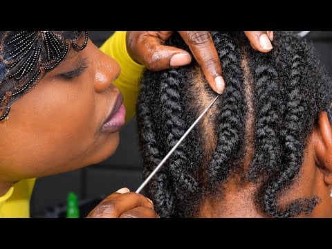 ASMR satisfying vitamin e capsule Cornrow  oiling massage, whispered braid scratching and Nitpicking