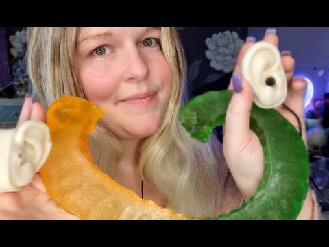ASMR | Giant Gummy Worm Ear Massage, Sticky Sounds, Whispering.