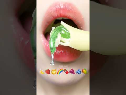 Asmr Eating Wax Candy Gummy Honey Emoji Food 🍌🍓🍯 #asmr #mukbang #emojichallenges #satisfying