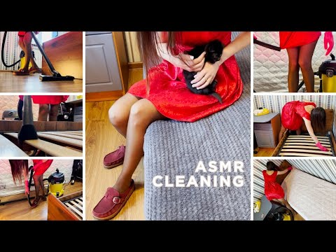 ASMR Deep Cleaning a Mini Living Room… and a Sleepy Black Kitten 🖤✨