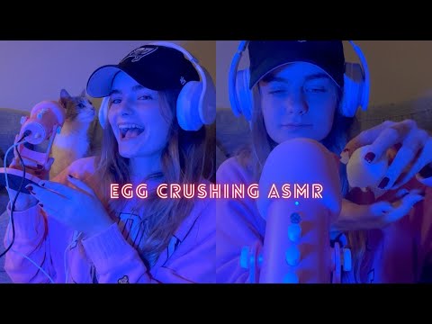 Egg Shell Crushing ASMR | Crackling, Crinkle Sounds, & Cat Purring!