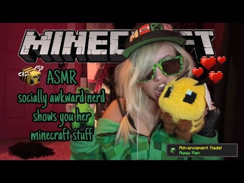 ASMR socially awkward nerd shows you her minecraft merch💚🎮🐝 (fast and aggressive)