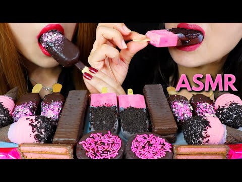 ASMR STRAWBERRY ICE CREAM, DARK CHOCOLATE CAKE POPS, WAFERS, BISCUITS, CAKE 리얼사운드 먹방 | Kim&Liz ASMR