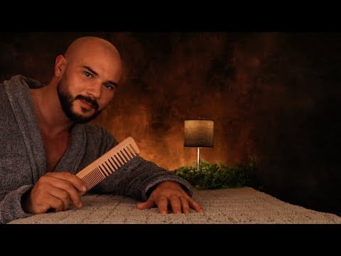 ASMR You Are Safe - Male Face Treatment in Bed | Hair Combing, Brushing, Massage, Personal Attention