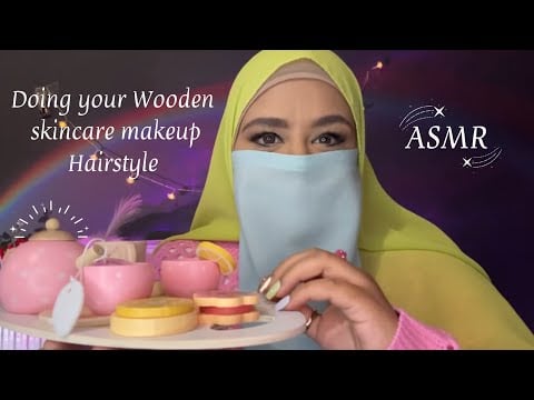 ASMR - Doing Your wooden makeover , skincare , makeup , hairstyling / layered sounds 🪵🌷💓✨