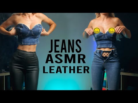 ASMR Jeans & Leather Fabric scratching with Girl Mia | sounds for sleep
