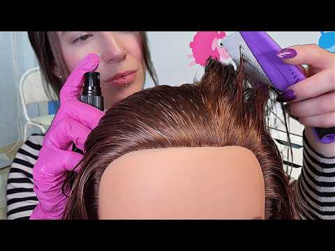 ASMR - Lice Treatment, Shampoo, Combing, Plucking - Scalp Massage
