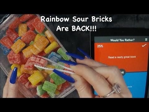 ASMR Gummy Rainbow Sour Bricks & Would You Rather On iPad | Whispered Tapping