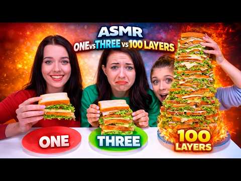 ASMR One, Three and One Hundred Layers Food Challenge Compilation