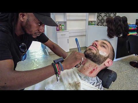 Cut-Throat Razor Shaving is not Easy 😨 - Diani Beach 🇰🇪