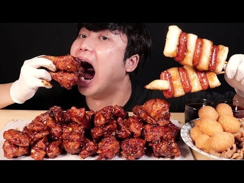 ASMR🍗BBQ 극한매운왕갈비치킨 신메뉴 먹방 KOREAN BBQ SPICY CHICKEN MUKBANG EATING SOUNDS