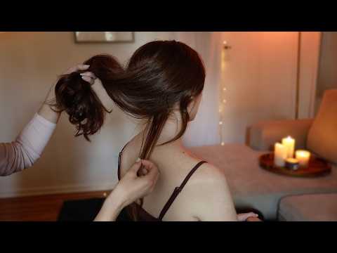 ASMR Hair Play & Styling w/ Lily's Beautiful Hair 🌙 Ponytail, Parting, Brushing, French Braid