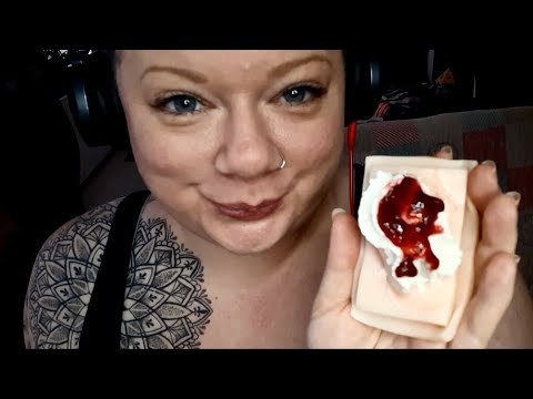 ASMR Messy and sloppy ear eating - whipped cream and jam (whisper)