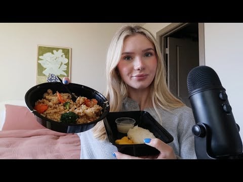 ASMR | eating thai fried rice and mango sticky rice *chewy sounds*